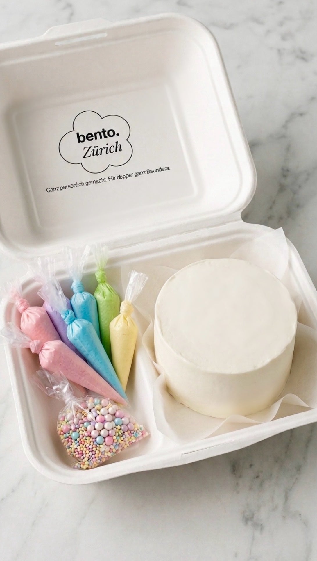 DIY Bento Cake Kit mit Farbbeuteln und Sprinkles